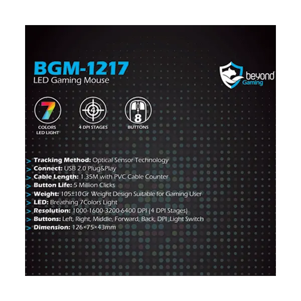 موس گیمینگ بیاند مدل BGM-1217 LED
